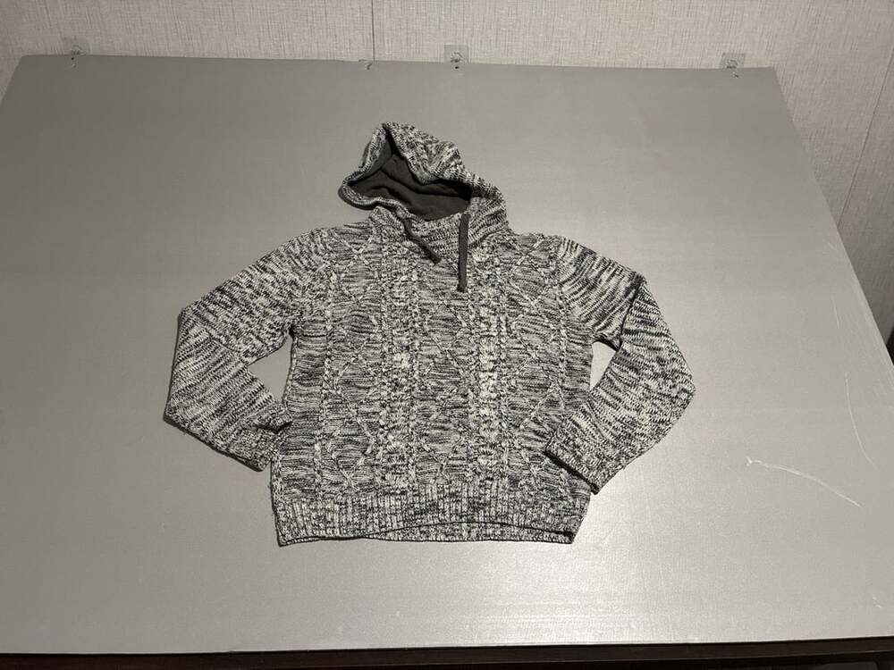 Women's Long Sleeve Speckled Gray Drawstring Hoodie Knit Sweater Top Size XL